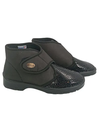 Florett Helsinki Hausschuhe Damen Gr. 36 Schwarz Komfortabel Klettverschluss