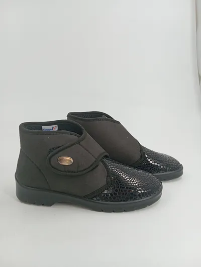 Florett Helsinki Hausschuhe Damen Gr. 36 Schwarz Komfortabel Klettverschluss
