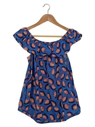Colline Damen Bluse Off-Shoulder Gr. 38/M Blau Muster Viskose