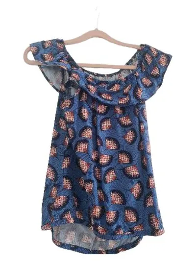 Colline Damen Bluse Off-Shoulder Gr. 38/M Blau Muster Viskose