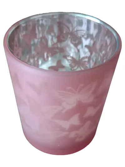 PartyLite Windlicht Rosa Glas Schmetterling Kerzenhalter Deko Romantisch