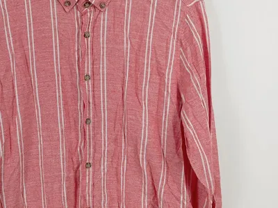 TRENDYOL MAN Herren Freizeithemd Leinen Baumwolle Gestreift Rosa XL