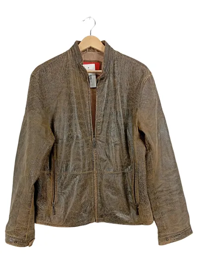 Offset Menswear Herren Lederjacke Vintage Braun Gr. L Used Look