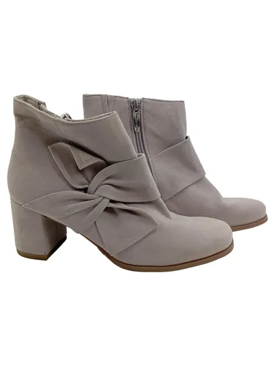 Tamaris Damen Stiefeletten Gr. 36 Beige Schleife Blockabsatz Wildleder-Optik