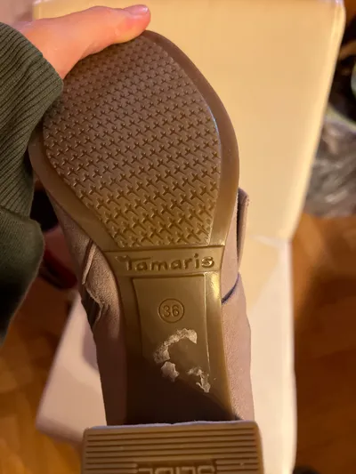Tamaris Damen Stiefeletten Gr. 36 Beige Schleife Blockabsatz Wildleder-Optik