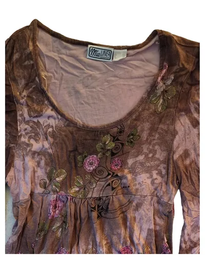 MIA LINEA Damen Bluse 36/S Blumenmuster Bohemian 3/4-Arm Viskose Mehrfarbig