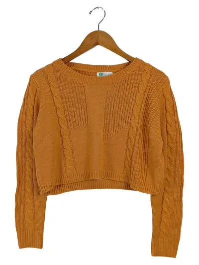 Lesara Damen Pullover Casual Orange Einheitsgröße Zopfstrick Langarm