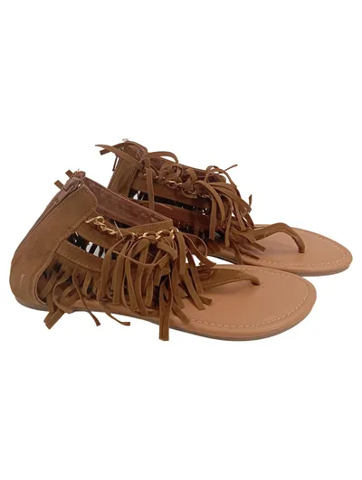 Claudia Ghizzani Damen Sandalen Fransen Kette Boho Braun Gr. 39 NEU
