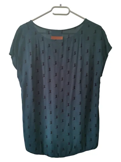 Naketano Damen T-Shirt Petrol Gr. 36/S mit Katzenmuster Casual
