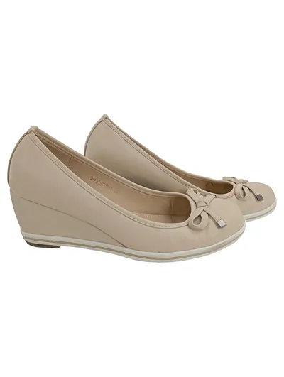 Clara Barson Ballerinas Damen Schuhe Gr. 38 Beige Klassisch Keilabsatz