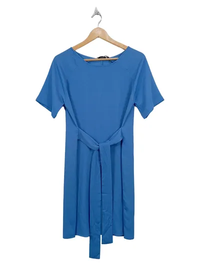 Pieces T-Shirt Kleid Damen Blau Gr. S/36 Freizeitkleid Midikleid Uni Schleife
