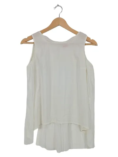 Livre Damen Top Bluse Gr. 34/XS Weiß Plissee Ärmellos Casual