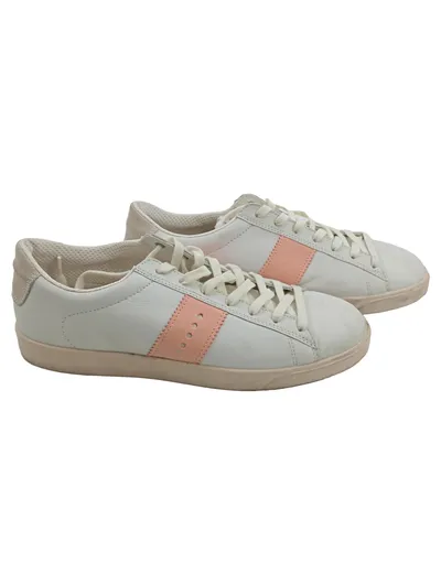 ECCO Sneaker Low Damen Gr. 41 Weiß Rosa Leder Casual Schnürung