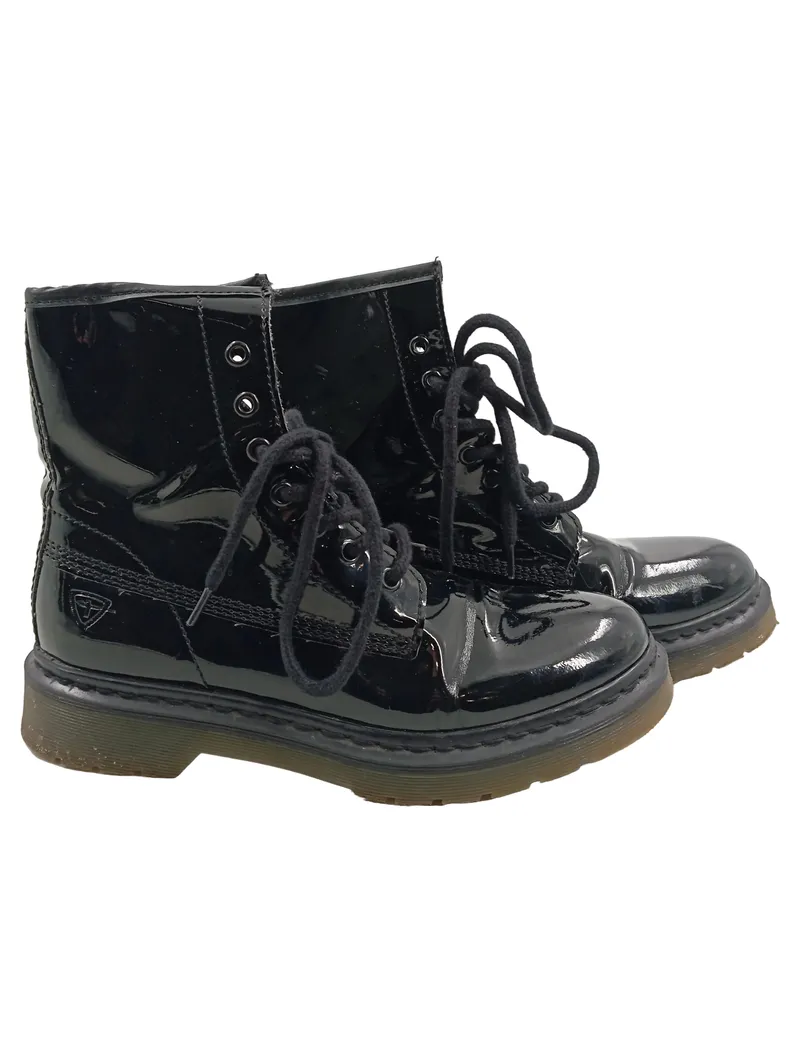 Tamaris Damen Stiefelette Lackleder Schnürstiefel Schwarz Gr. 38 1