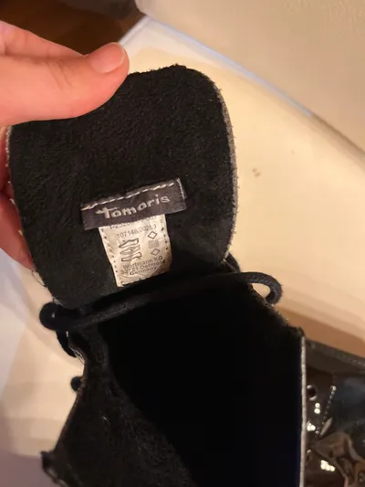 Tamaris Damen Stiefelette Lackleder Schnürstiefel Schwarz Gr. 38