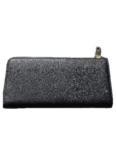 DKNY Damen Leder Geldbörse Schwarz Elegant Uni Reißverschluss