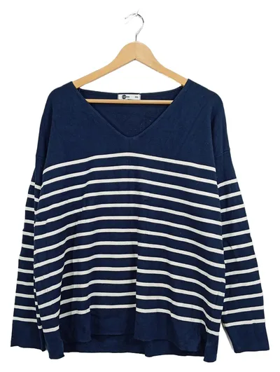 EVER.ME Damen Pullover XXL Blau Weiß Gestreift V-Ausschnitt Maritim