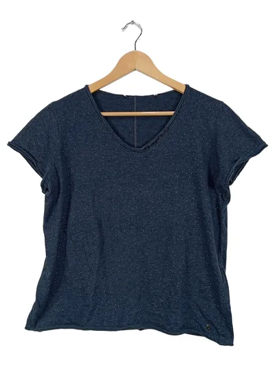 CECIL Damen T-Shirt Gr. M Blau Punkte Kurzarm Baumwolle