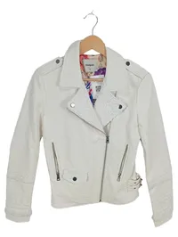 Desigual Damen Bikerjacke Kunstleder Weiß Gr. 38 Spitze Stickerei 1