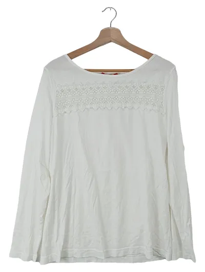 EDC Damen Langarmshirt Weiß Spitze Gr. 42/XL Baumwolle Feminin