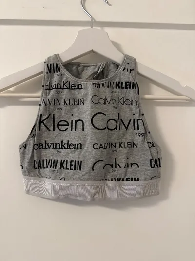 Calvin Klein Damen Sport BH Grau S Logo-Print Rippstrick