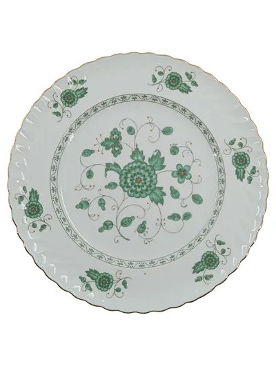 Royal Tettau Bavaria Essteller Porzellan Blumenmuster Grün Gold 20cm