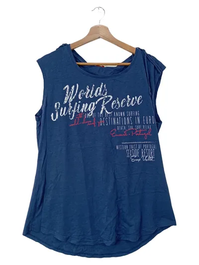 SOCCX Damen T-Shirt Gr. 40/L Blau Casual Schriftzug