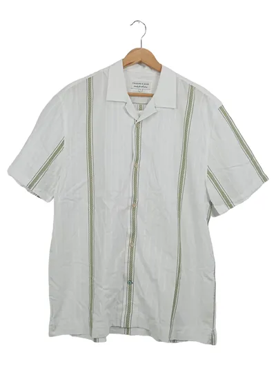 Colours & Sons Herren Freizeithemd Gr. 50/L Weiß Gestreift Baumwolle