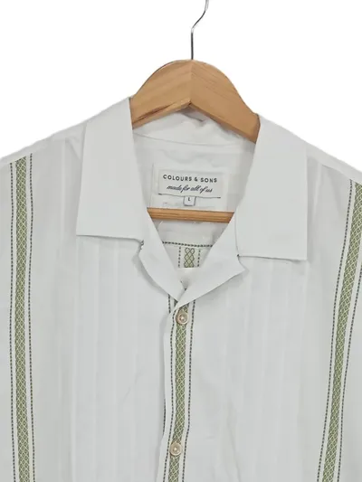 Colours & Sons Herren Freizeithemd Gr. 50/L Weiß Gestreift Baumwolle