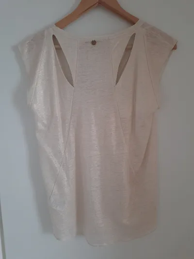 Rich&Royal Damen Leinen T-Shirt Kurzarm Beige Gr. 38 M Metallic