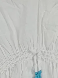 Calzedonia Damen Tunika Bluse Gr. 42 Weiß mit bunten Quasten 2