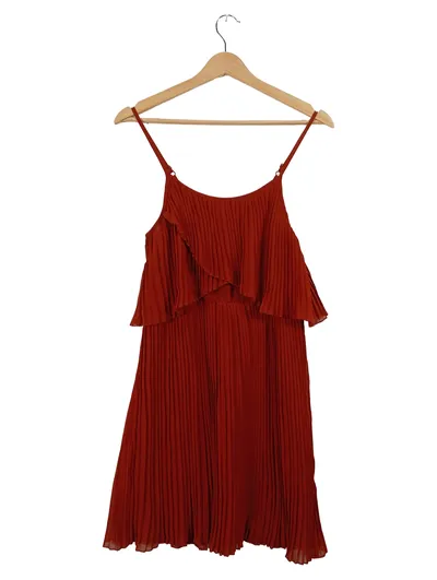 ICHI Damen Sommerkleid Plissee Rot Gr. 36 S Trägerkleid Rüschen