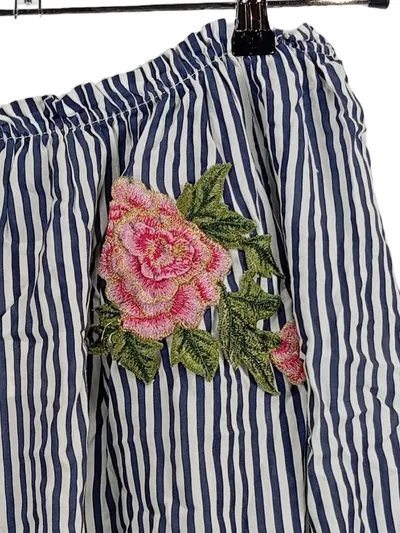 CARTOON Damen Bluse gestreift mit Blumenstickerei Gr. 40/L Off-Shoulder Blau