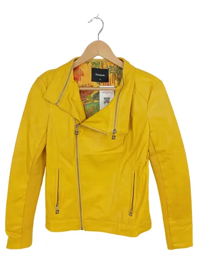 Desigual Damen Lederjacke Bikerjacke Gelb Gr. 38 Kunstleder Urban