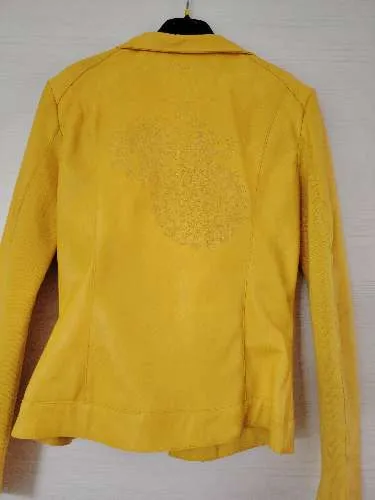 Desigual Damen Lederjacke Bikerjacke Gelb Gr. 38 Kunstleder Urban
