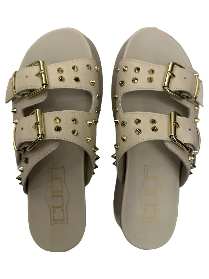 CULT Damen Plateausandalen Beige Gr. 36 Modisch mit Nieten & Schnallen 3