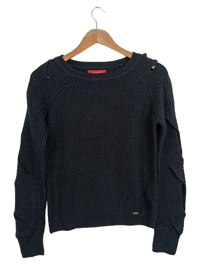 GUESS Damen Strickpullover Schwarz XS Modern Rippstrick Langarm