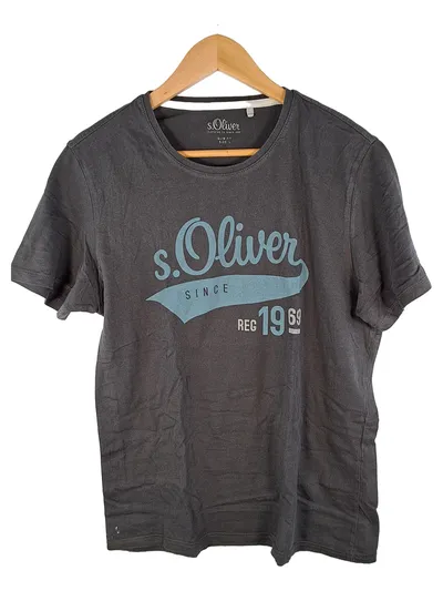 s.Oliver Herren T-Shirt Grau Gr. L Logo Print Baumwolle Freizeit Casual
