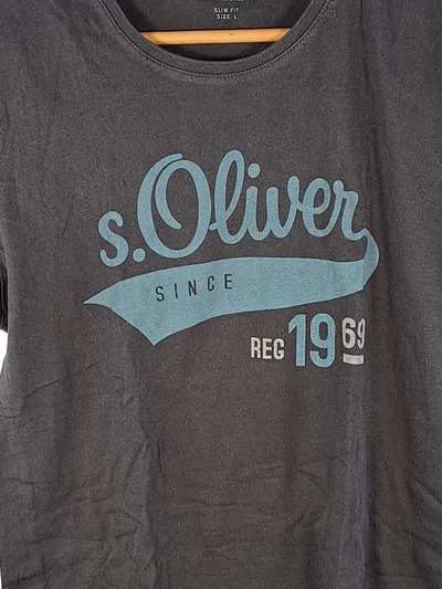 s.Oliver Herren T-Shirt Grau Gr. L Logo Print Baumwolle Freizeit Casual