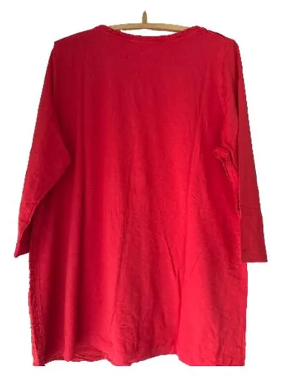 RABE Damen Bluse Shirt Gr. 50 Rot Strukturmuster 3/4-Arm Viskose
