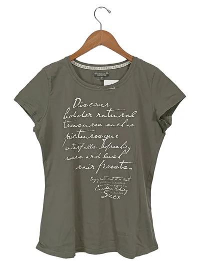 SOCCX Damen T-Shirt Gr. 40/L Grün Casual mit Schriftzug