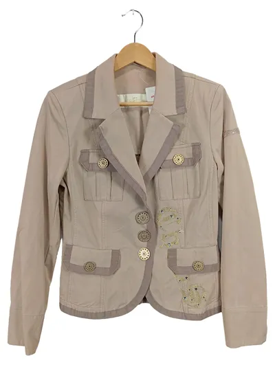 Airfield Damen Blazer Baumwolle Beige Gr. 36 S Stickerei Strass