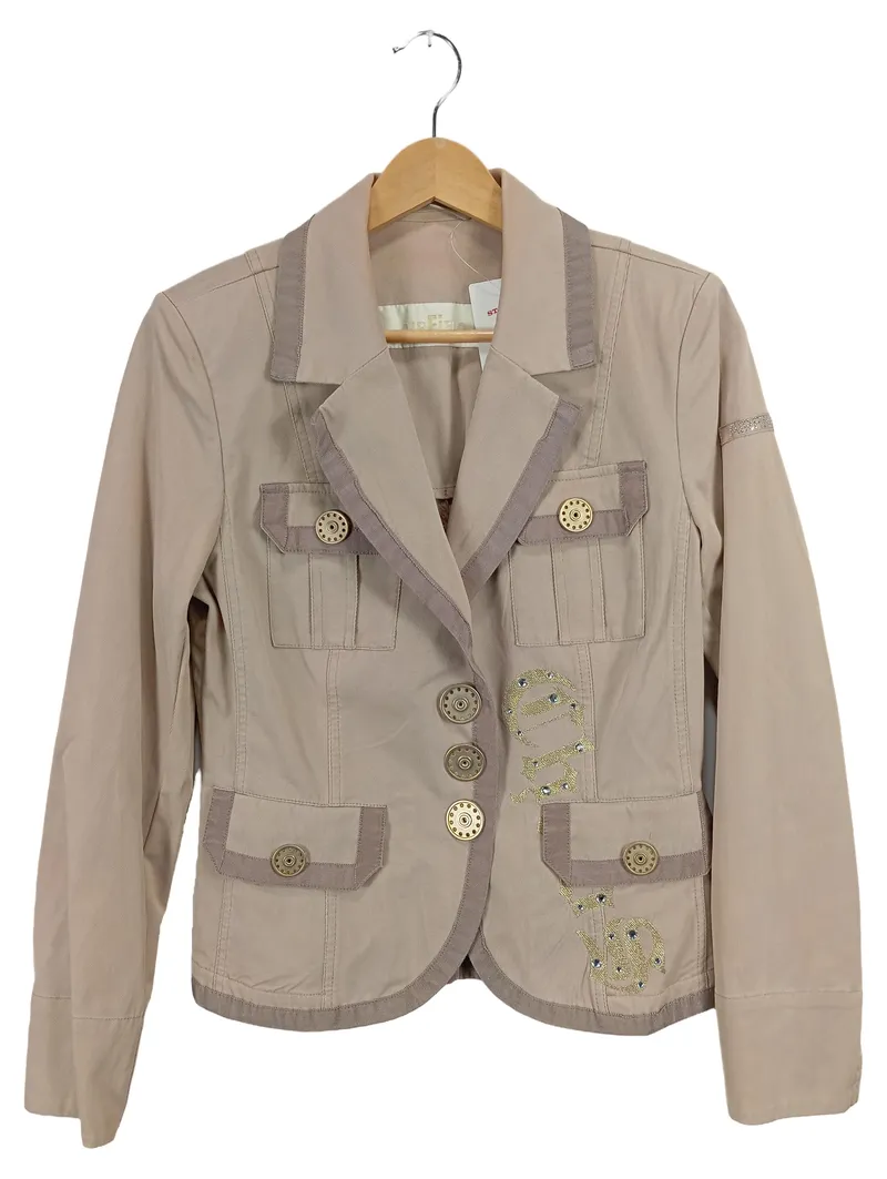 Airfield Damen Blazer Baumwolle Beige Gr. 36 S Stickerei Strass 1