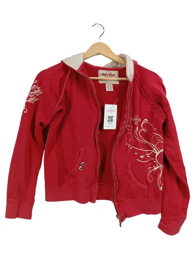 Hard Rock Cafe Sweatjacke Mädchen Gr. S Rot Kapuze Hoodie Stickerei
