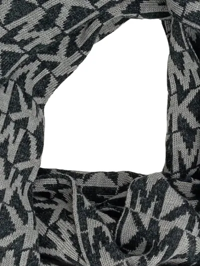 Michael Kors Damen Schal Grau Logo Monogramm Wolle 170cm