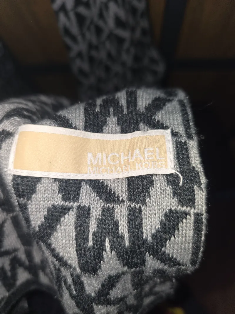 Michael Kors Damen Schal Grau Logo Monogramm Wolle 170cm 3