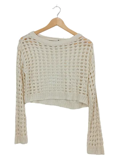 VERO MODA Damen Strickpullover Cropped Lochmuster Beige Gr. S