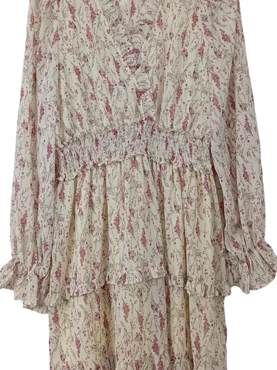 VANEZIA Damen Sommerkleid Weiß Blumenmuster Rüschen Gr. M na L Feminin Casual