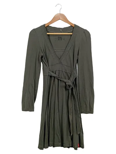 EDC Damen Freizeitkleid Langarm Gr. XS Oliv Casual Baumwolle