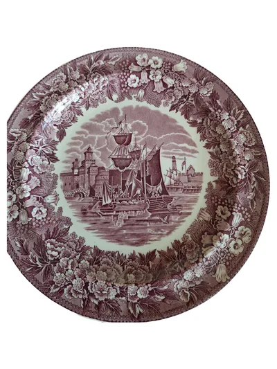 Wedgwood Essteller Ferrara Porzellan Rot Hafen Schiffe Blumen Ø 25.5 cm